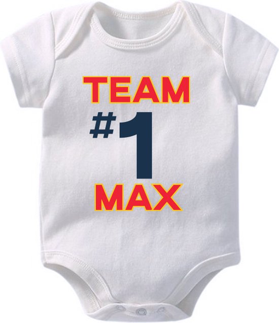 Hospitrix Baby Rompertje met Tekst "Team #1 MAX" | 0-3 maanden | Korte Mouw | Cadeau voor Zwangerschap | Bekendmaking | Aankondiging | Aanstaande Moeder | Moederdag