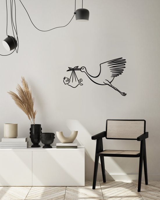 Décoration murale cigogne mdf noir 600x357mm