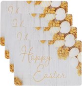 Placemats pasen met tekst "Happy Easter" - Geel / Wit / Multicolor - Kunststof - 43 x 28 cm - 4 stuks - Placemat - Pasen - Easter - Eten - Tafelen - Servies