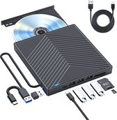 SideMan  7-in-1 Externe DVD speler voor Laptop - Draagbaar - DVD CD en Brander - Portable - USB 3.0 & USB-C - Windows, MacOS & Linux - Plug & Play – 4 USB-poorten – SD en Micro SD - Schermgro