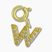 Silventi 9SIL-22031 Zilveren Letterhanger - Zirkonia - Letter - W - 7 x 9,8  mm - Veerring - Zilver - Gold Plated (Verguld/Goud op Zilver)