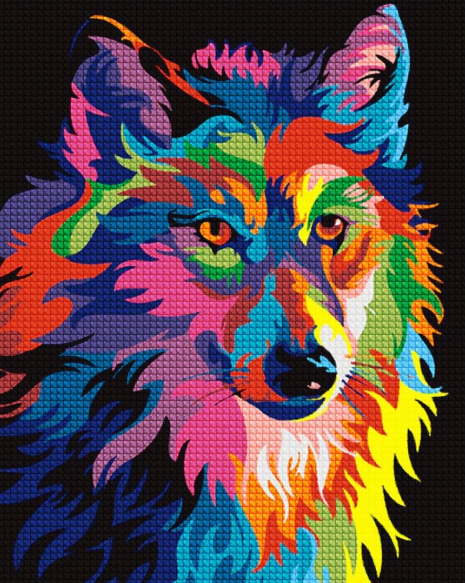 Delki® Diamond Painting Volwassenen Kleurrijke Wolf - 40 kleuren - Vierkant - 30x40cm