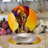 Set de table textile velours et bois - Afrique - 2 pièces - 33 cm - Sous-verre