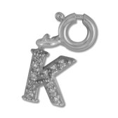 Silventi 9SIL-22008 Zilveren Letterhanger - Zirkonia - Letter - K - 7 x 5,9 mm - Veerring - Rhodium - Zilver