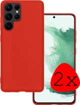 Samsung Galaxy S22 Ultra Hoesje Rood Siliconen - Samsung Galaxy S22 Ultra Case Back Cover Rood Silicone - Samsung Galaxy S22 Ultra Hoesje Siliconen Hoes Rood - 2 Stuks