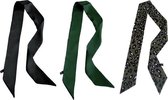 3 stuks Dames Haarsjaaltjes - Groen, Groen Luipaard print en Zwart