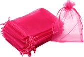 Fako Bijoux® - Organza Zakjes - 7x9cm - Feestzakjes - Snoepzakjes - Cadeauzakjes - Sieradenzakjes - Fuchsia - 100 Stuks