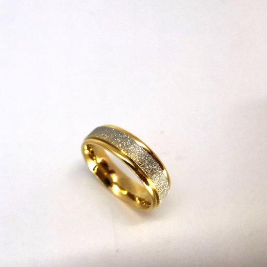 RVS – Elegant – Dames – ring – maat 18 – goudkleurig - met zilverkleurig gezandstraalde.