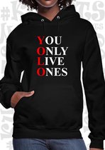 YOLO You Only Live Ones dames hoodie - Zwart - Maat XL - lange mouwen - Met capuchon & steekzakken - grappige teksten - leuke truien | sweaters - humor - quotes - kwoots - kado - c