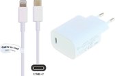 OneOne 20 Watt snellader + 2,0 m kabel USB C naar Lightning. PD fast charger. Oplader adapter en universeel snoer zijn uitsluitend geschikt voor Apple iPhone 8 t/m iPhone 14 en iPad 7, 8, 9, Mini 5, Air 3, Pro (10.5), Pro 1, Pro 2 (12.9)