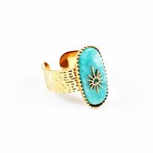 Dottilove Turquoise Steen Stalen Dames Ring - 14 K Verguld + Cadeauzakje