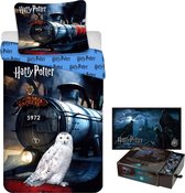 Dekbedovertrek Harry Potter- Hedwig- Hogwarts Express - Eenpersoons - 140 x 200 cm - Katoen, incl. unieke Puzzle Hogwarts-Dementors  1000st