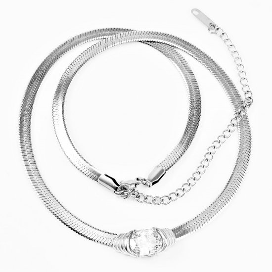 Tewiky Visgraat Ketting voor Vrouwen Sierlijke 14k Gouden Snake Ketting Ketting Gelaagde Gouden Visgraat Dubbele Platte Snake Chain Choker Ketting