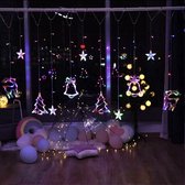 LED Kerst Gordijn - 3,5 meter - Multicolor - 2 Kerst Herten - 2 Kerstbomen - 2 Kerstklokken - Voor Binnen en Buiten