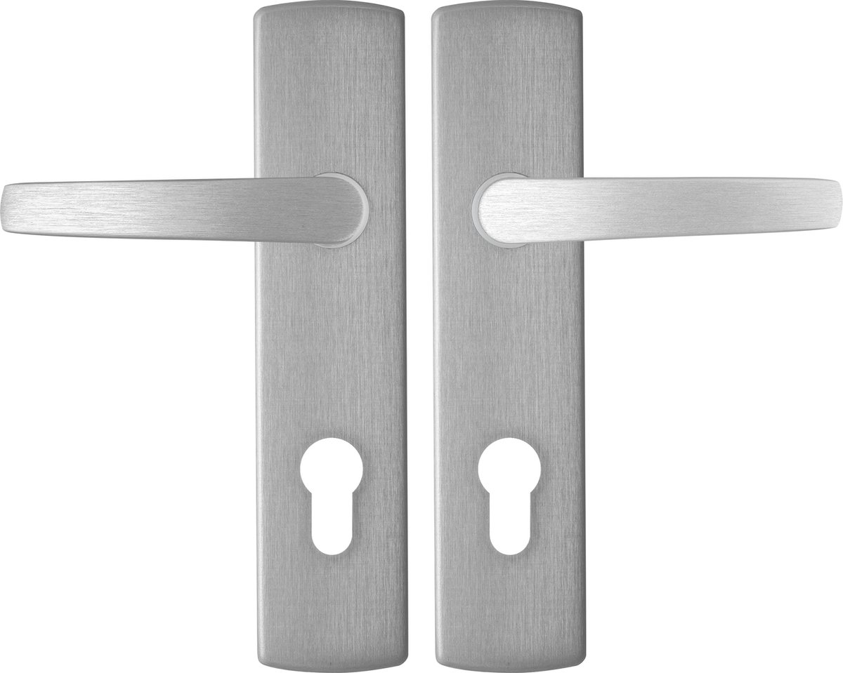 AXA Binnendeurbeslag set (Curve Klik) Aluminium geslepen: Kruk (model Curve) op schild met cilindergat PC72