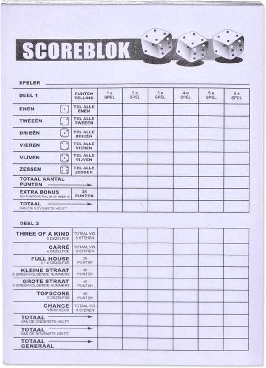 Yathzee scoreblok 1 stuks - 100 pagina's — afbeelding 2