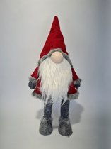 Pluchee gnome - kerstkabouter - Grijs / Rood - kerstfiguur - 70cm - Kerstdecoratie