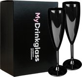 MyDrinkglass Champagneglazen Givet Zwart | Champagneglazen Plastic | 2 Stuks | Camping Glazen | Zero Waste | Herbruikbaar | Onbreekbaar Champagneglas | 190 ml |