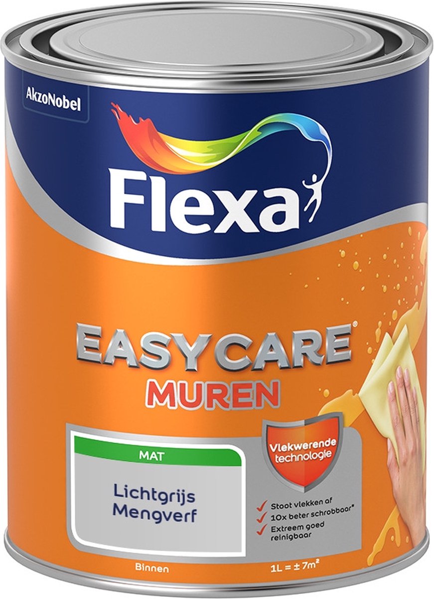 Flexa Easycare Muurverf - Mat - Mengkleur - Lichtgrijs - 1 liter