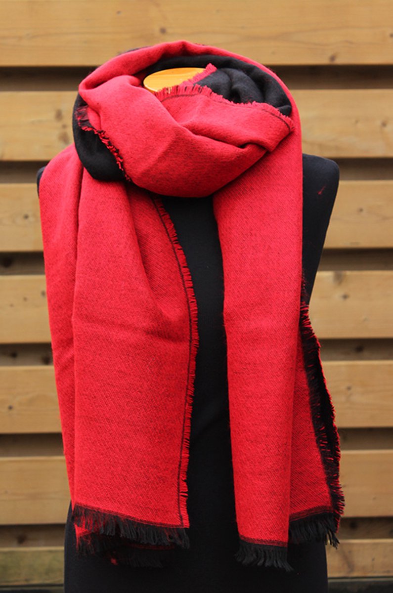 Dubbelgeweven sjaal in 2 kleuren Rood/Zwart 72 cm x 200 cm