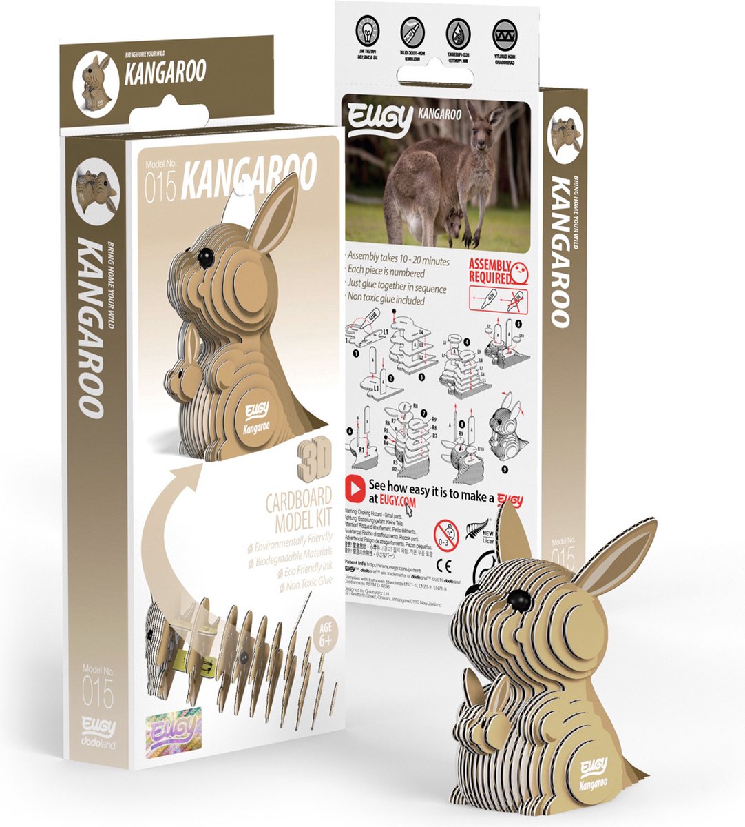 EUGY 3D Puzzel - Kangoeroe - Wilde Dieren - Duurzaam - Verzamel Ze Allemaal - 6 Jaar