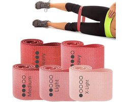 5 Delige Resistance Band Set - Booty band - Fitness elastiek set - Elastieken - Weerstandsband - Stretch band - Fitness Thera band - Fitnessband - Fysiotherapie -Yogaband - Yoga - Pilates - Thuis sporten - Home gym - ufitone - Rose