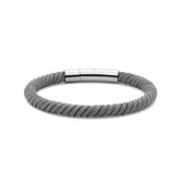 Frank 1967 7FB-0601 Geweven Armband - Heren - Koord - 5,3 mm Dik - 21 cm Lengte - Staal Slot - Grijs - Zilverkleurig