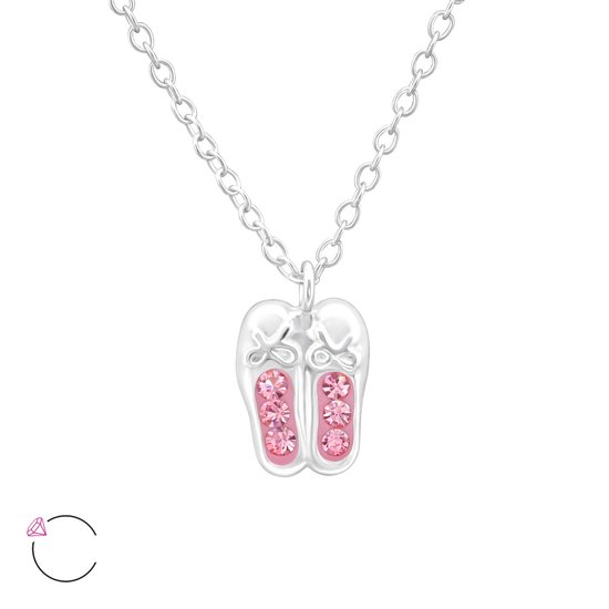 Zilveren ballet ballerina schoentjes hanger licht roze 6 kristal kinderketting | ketting meisje | Zilverana | Sterling 925 Silver (Echt zilver)