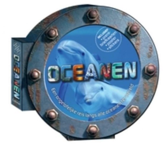 Boek "Oceanen" met twee dolfijnen, inclusief prentbriefkaarten en posterstickers.