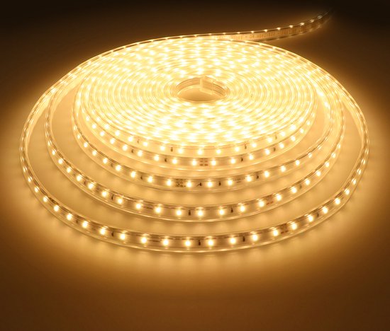HOFTRONIC Flex60 - Dimbare LED Strip 10m - 3000K Warm wit - 60 LEDs per meter 2835 High Lumen - 308 Lumen per meter - IP65 voor binnen en buiten - Waterdicht en UV bestendig - Per meter inkortbaar - Incl. Netvoeding en eurostekker