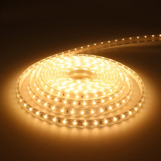 HOFTRONIC Flex60 - Dimbare LED Strip 5m - 3000K Warm wit - 60 LEDs per meter 2835 High Lumen - 308 Lumen per meter - IP65 voor binnen en buiten - Waterdicht en UV bestendig - Per meter inkortbaar - Incl. Netvoeding en eurostekker