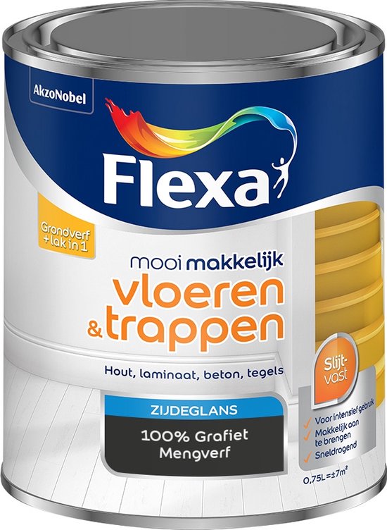 Flexa Mooi Makkelijk Verf - Vloeren en Trappen - Mengkleur - 100% Grafiet - 750 ml