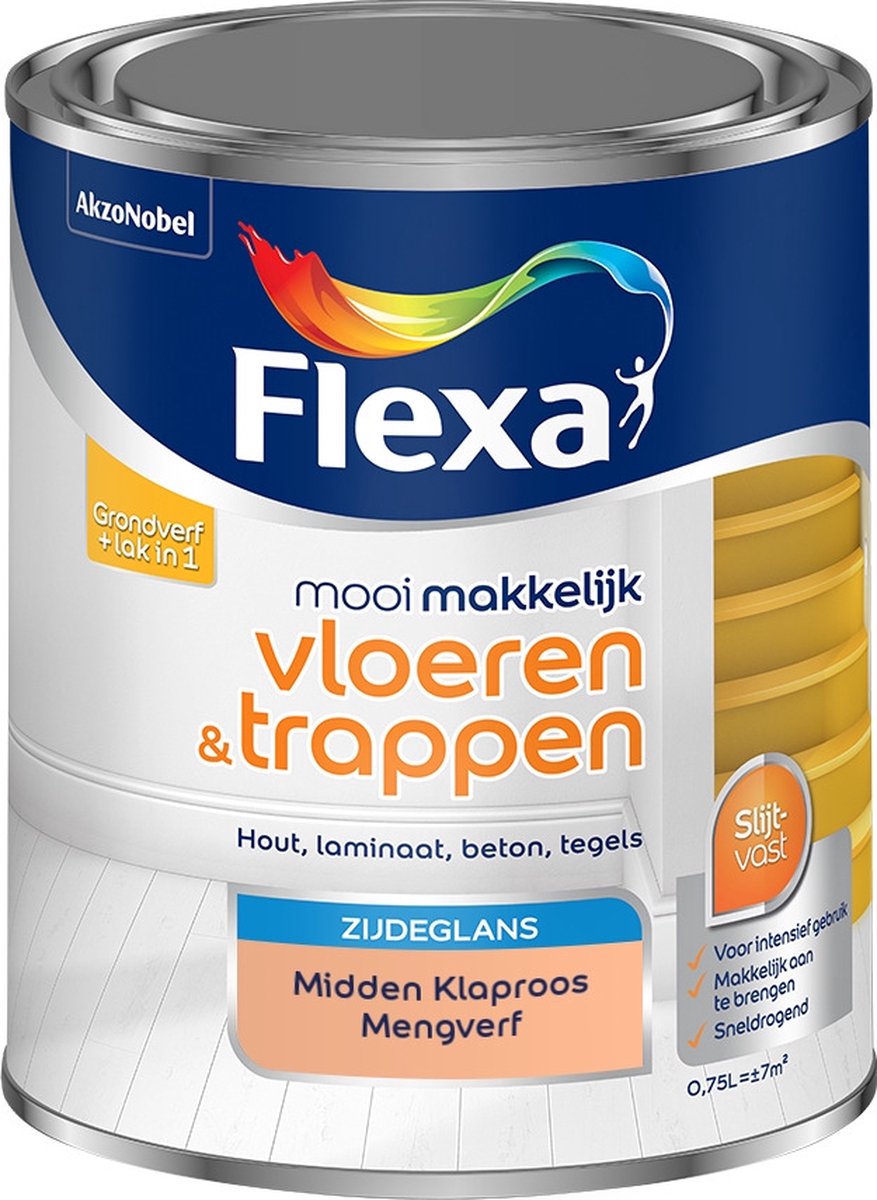 Flexa Mooi Makkelijk Verf - Vloeren en Trappen - Mengkleur - Midden Klaproos - 750 ml