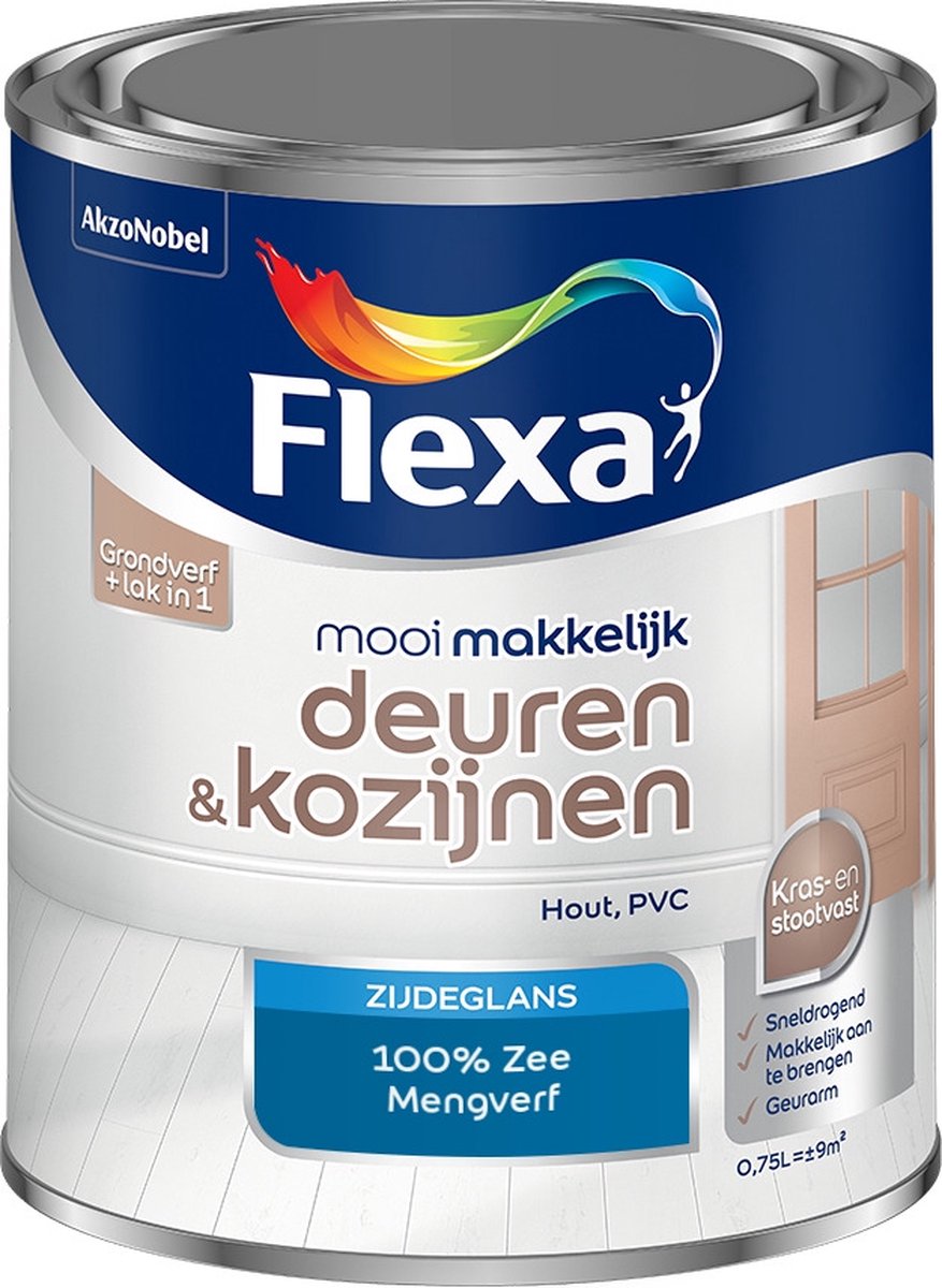 Flexa Mooi Makkelijk Verf - Deuren en Kozijnen - Mengkleur - 100% Zee - 750 ml