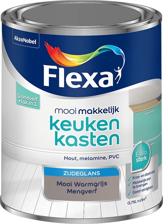 Foto: Flexa mooi makkelijk verf keukenkasten mengkleur mooi warmgrijs mooi makkelijk 750 ml