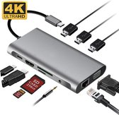 BeBetter® USB-C Docking station | Laptop-dockingstations - 10-in-1 Multipoort - HDMI/USB/Audio/SD/VGA - Grijs