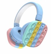 Koptelefoon Pop it fidget met smiley's gezichten voor kinderen - Bluetooth Koptelefoon voor kinderen - Regenboog Hoofdtelefoon - Headset - licht blauw