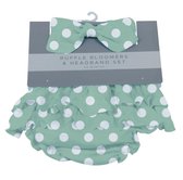 Baby kraamcadeau - broekje met hoofd/strikbandje 0 t/m 6 mnd - groen/wit polkadot Newcastle Classics - 100% katoen