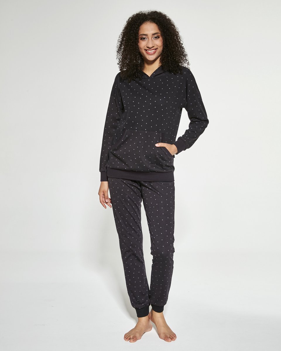Cornette CORA - Katoenen Dames Pyjama - Lange Mouw Lange Broek Zwart