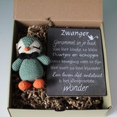 Minibox Pinguin Groen - cadeau baby - handgemaakt knuffel - cadeau zwangerschap