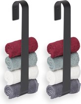 Relaxdays handdoekhouder zwart - handdoekenrek 2 stuks - zelfklevend - wandhanddoekenrek