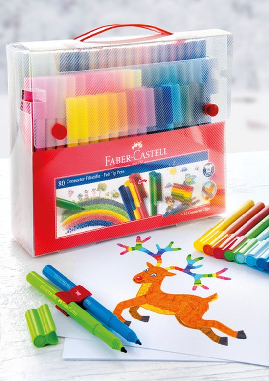 Faber-Castell Stylos Feutres Connect - Lot De 80 Stylos Créatifs Avec Clips Pour Construire Et Dessiner | Idéal Enfants