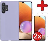 Samsung A32 5G Hoesje Lila Siliconen Case Met 2x Screenprotector - Samsung Galaxy A32 5G Hoes Silicone Cover Met 2x Screenprotector - Lila