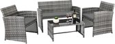 Luxiqo® Loungeset Rotan - 4-delige Tuinset - Tuinset 4-Persoons - Rotan Loungeset - Rotan Stoelen - Rotan Tafel Verhard Glas - Grijs