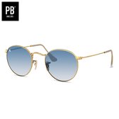 PB Sunglasses - Round Gradient Blue - Zonnebril heren en dames - Gepolariseerd - Blauwe glazen - Gouden metalen frame - Ronde stijl
