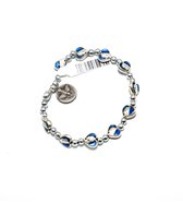 Christelijke armband van metaal hartvormige kralen met beeltenis Hlg. Maria (Blauw)