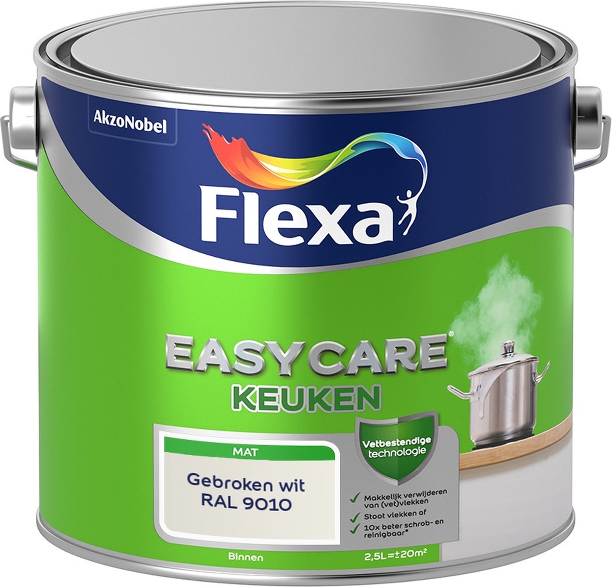 Flexa Easycare Muurverf - Keuken - Mat - Mengkleur - Gebroken wit / RAL 9010 - 2,5 liter