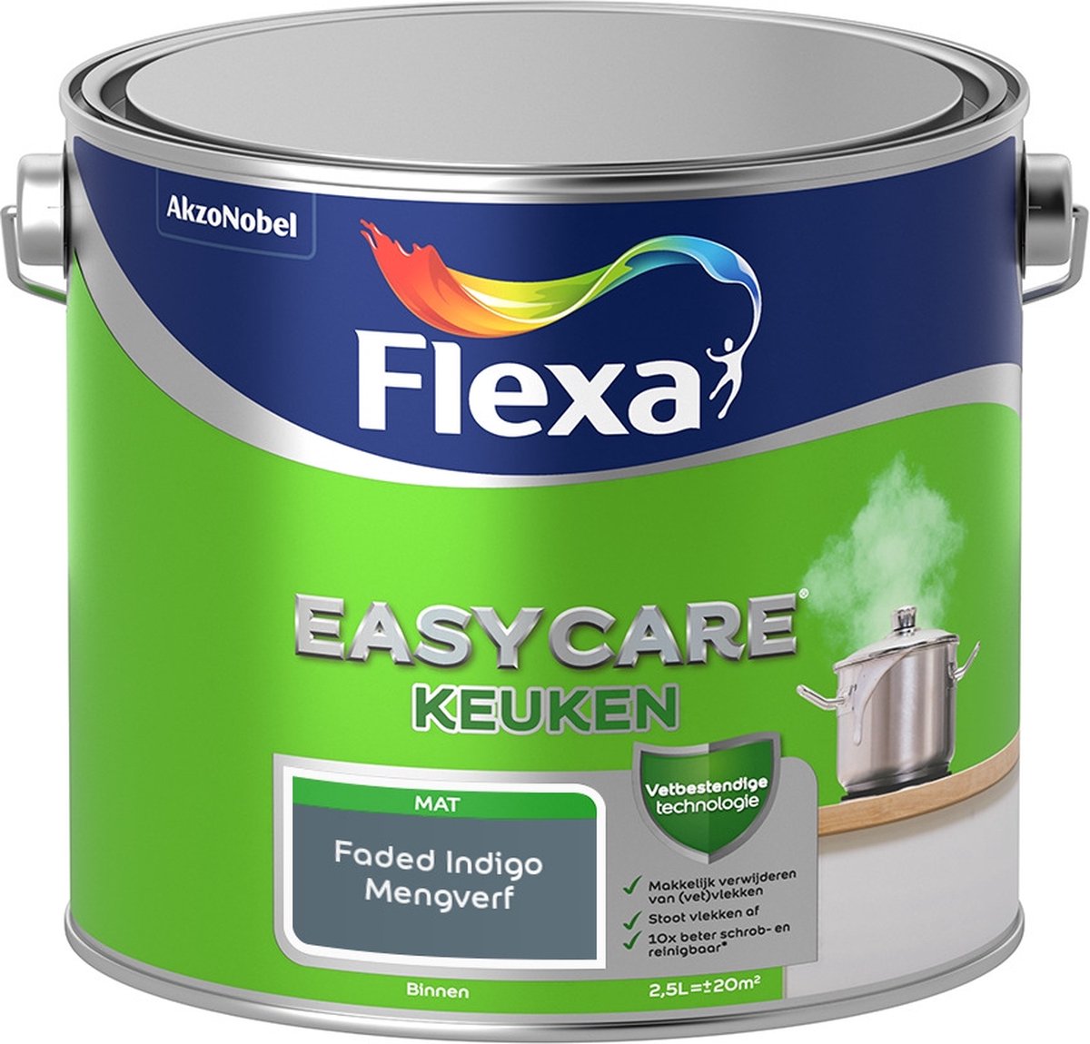 Flexa Easycare Muurverf - Keuken - Mat - Mengkleur - Faded Indigo - 2,5 liter