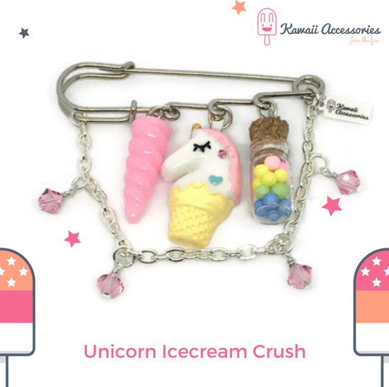 Accessoires Kawaii par Kuroji - Unicorn Crush - Broche - Éléments Swarovski - Style Kawaii - fait main