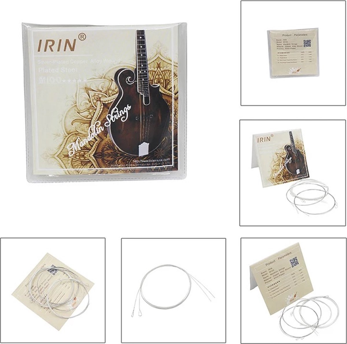 IRIN M100 - Mandoline snaren - Snaren voor Mandoline - 8 snarige mandoline - Professionele Mandoline snaren - Silver-Plated copper alloy wound